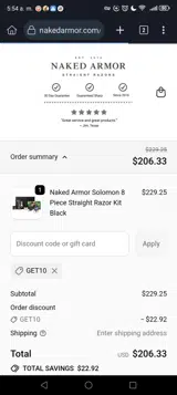 Naked Armor coupon verification screenshot