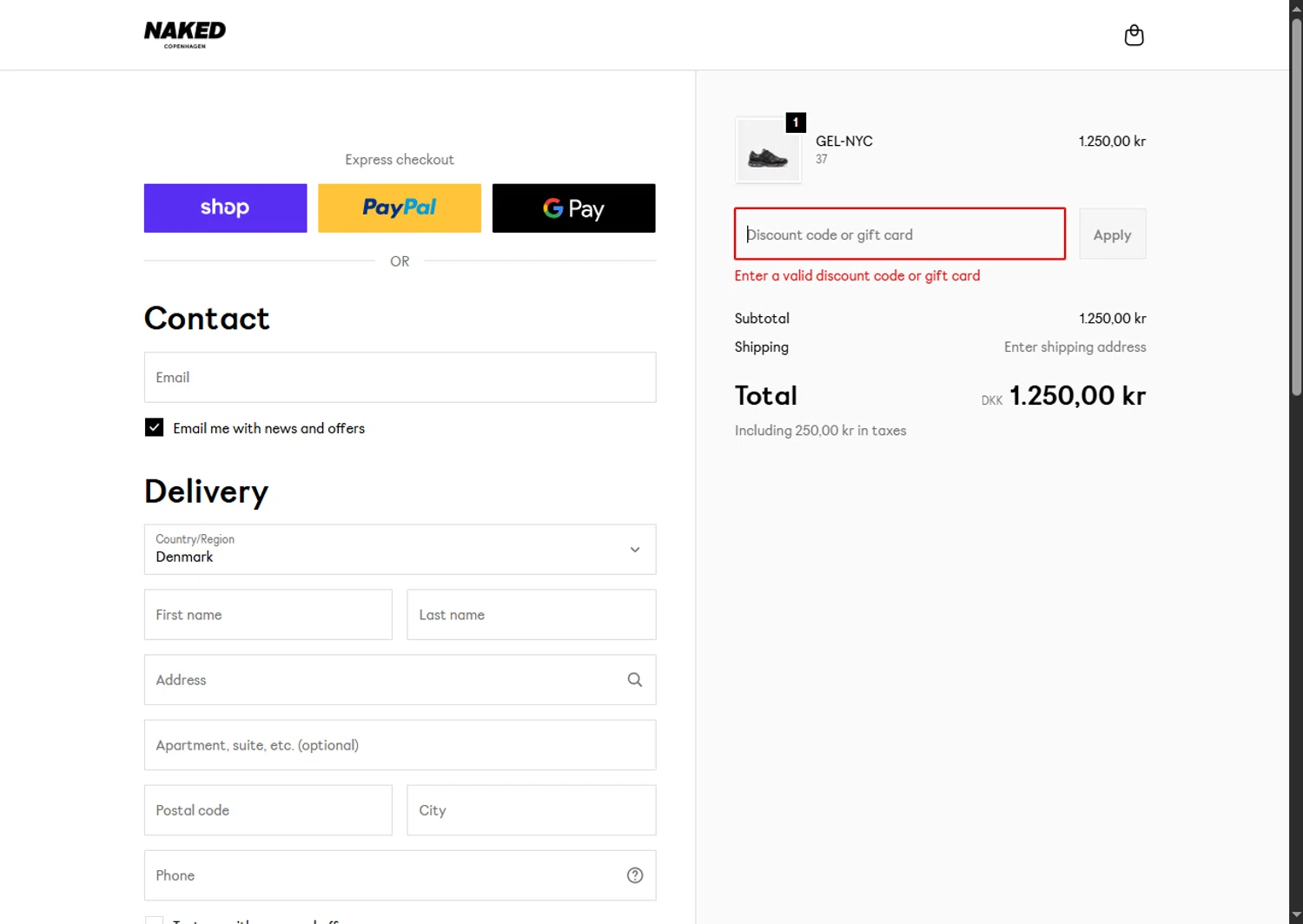 Naked Cph promo code screenshot showing code NIKE20 applied at Naked Cph checkout page. Uploaded by SimplyCodes community member VoucherFinder3467 on Jan 22, 2026