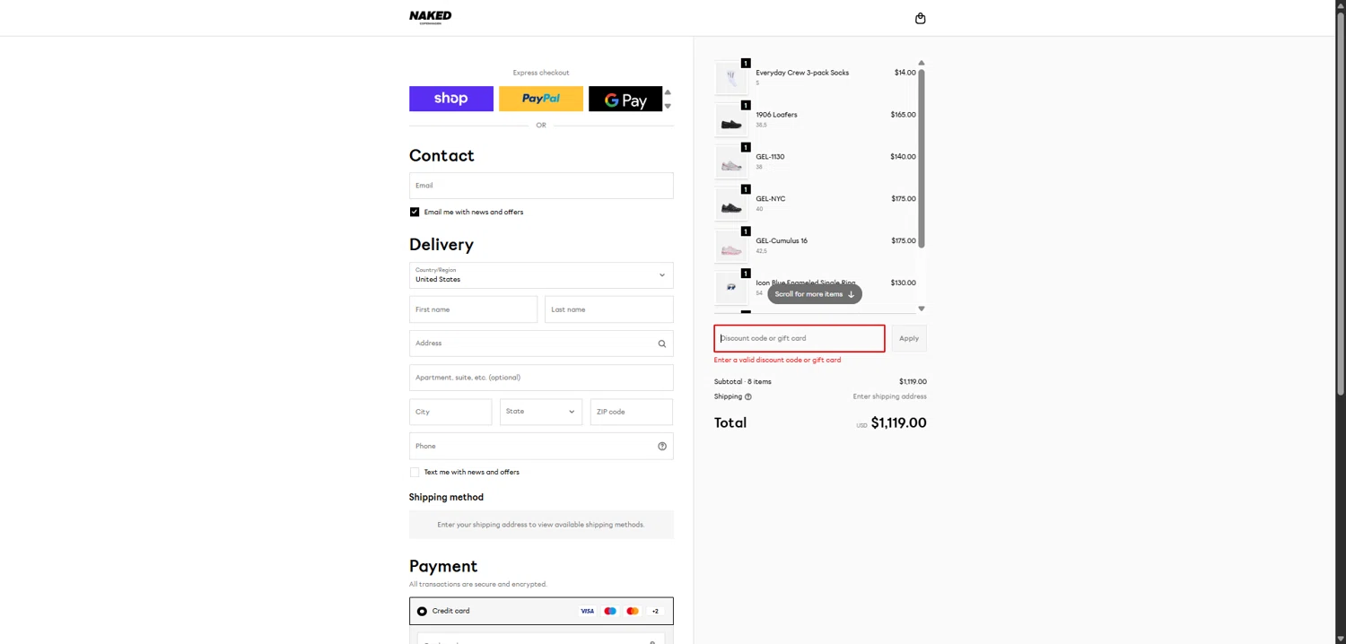 Naked Cph promo code screenshot showing code NIKEJORDAN20 applied at Naked Cph checkout page. Uploaded by SimplyCodes community member SavvyCollector7681 on Feb 10, 2026