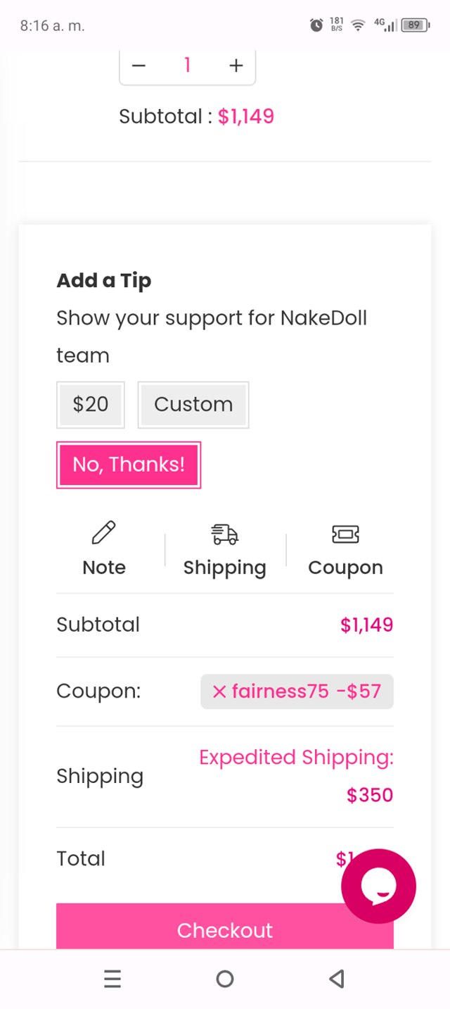 NakeDoll checkout page showing NakeDoll promo code box | Screenshot taken by SimplyCodes community member on Sep 4, 2025