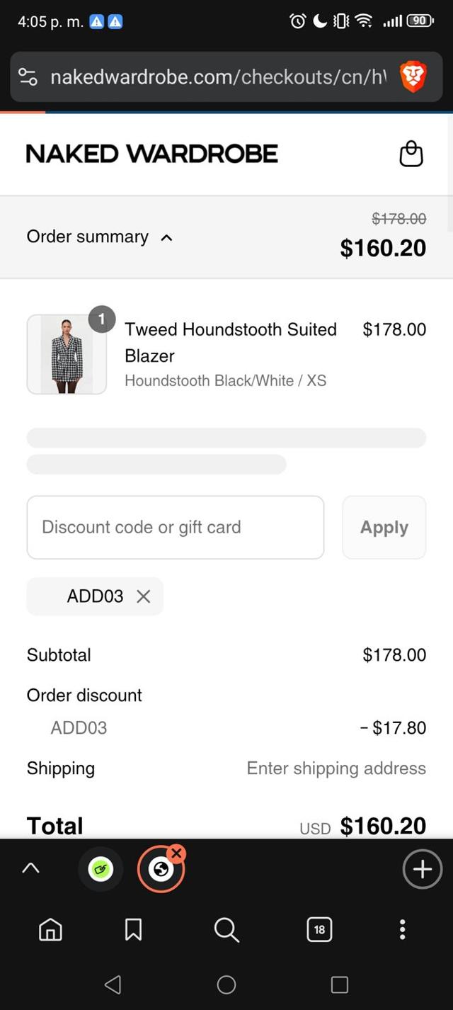 Naked Wardrobe checkout page showing Naked Wardrobe coupon code box | Screenshot taken by SimplyCodes community member on Sep 14, 2025