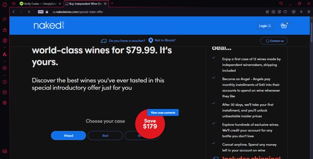 Naked Wines checkout page showing Naked Wines discount code box | Screenshot taken by SimplyCodes community member on Jul 25, 2024