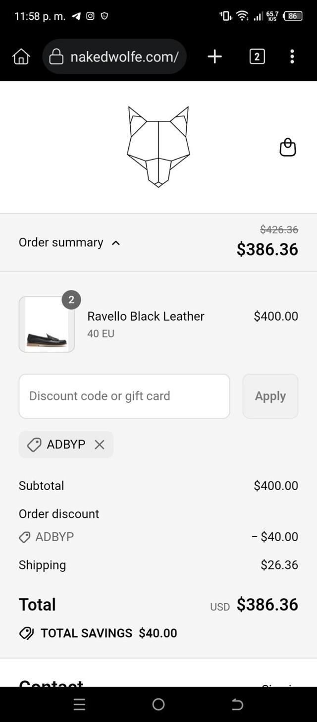 Naked Wolfe checkout page showing Naked Wolfe discount code box | Screenshot taken by SimplyCodes community member on Sep 11, 2025
