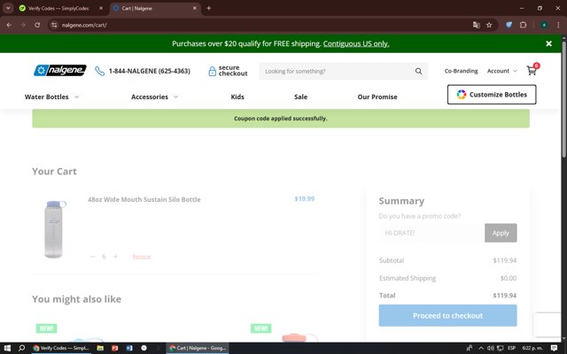 Nalgene checkout page showing Nalgene promo code box | Screenshot taken by SimplyCodes community member on Jul 20, 2025