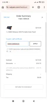 BABYCOMEBACK coupon verification screenshot