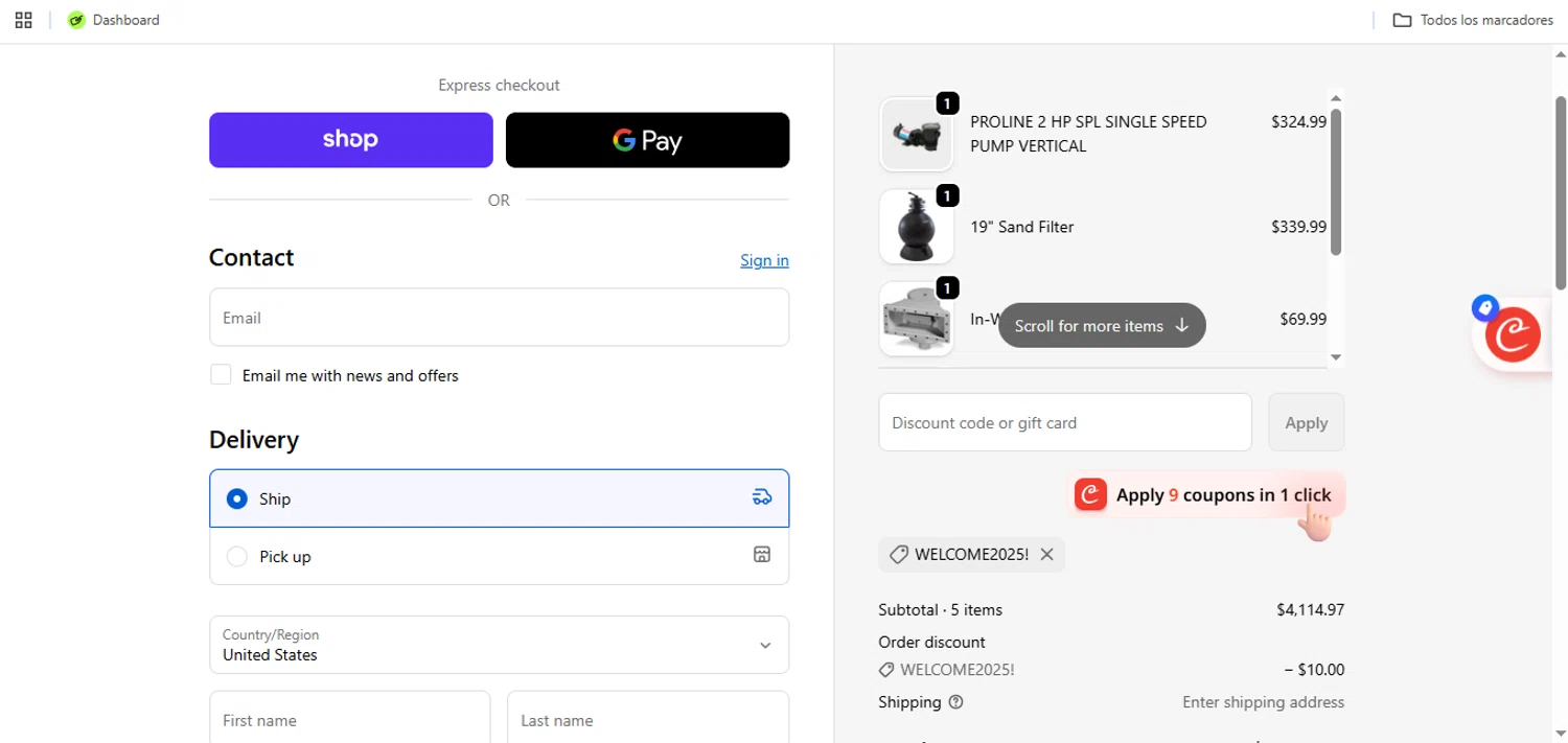 Namco Pool and Patio Super Store promo code screenshot showing code WELCOME2025! applied at Namco Pool and Patio Super Store checkout page. Uploaded by SimplyCodes community member Speedy on Jan 4, 2026