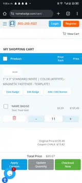 CHALK coupon verification screenshot