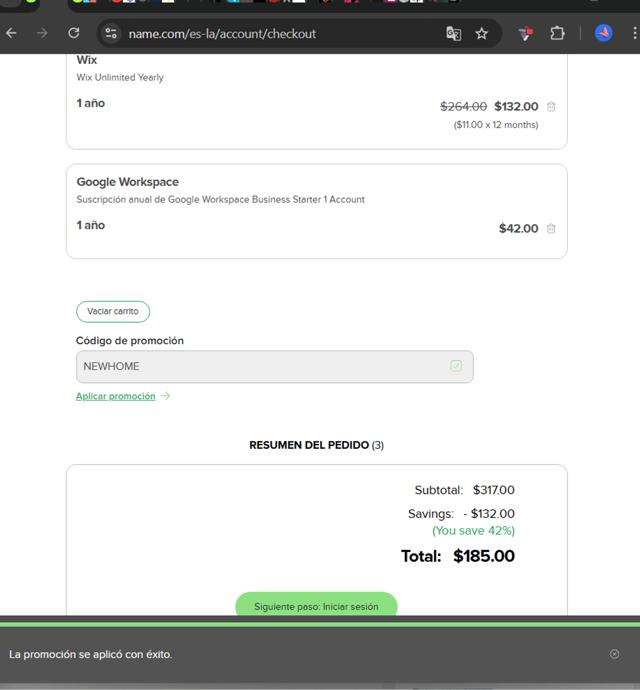 Name.com checkout page showing Name.com promo code box | Screenshot taken by SimplyCodes community member on Aug 15, 2025