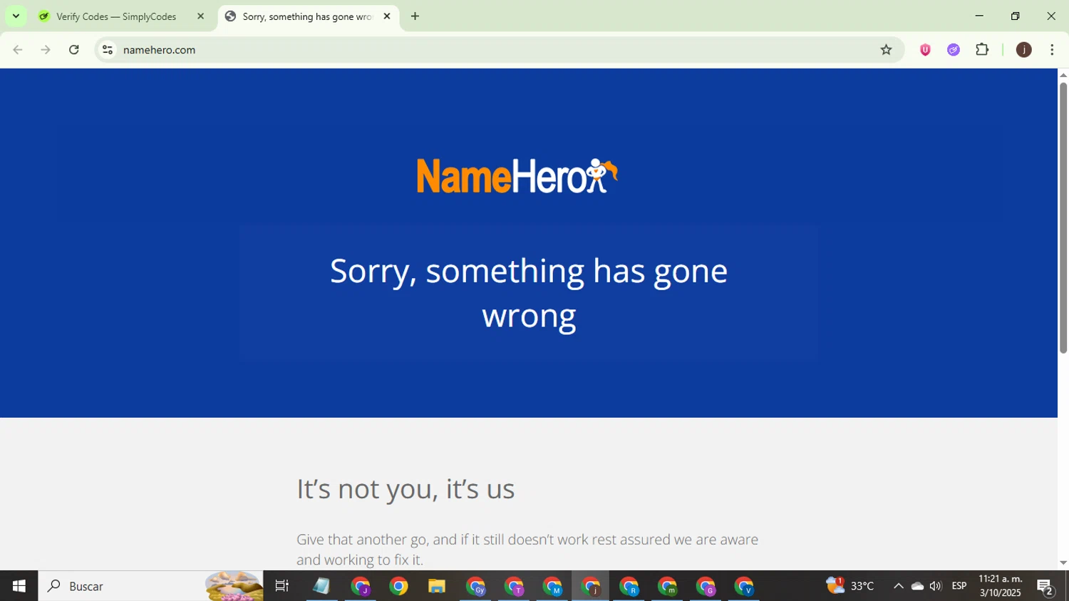 Name Hero promo code screenshot showing code SUMMERSAVINGS25 applied at Name Hero checkout page. Uploaded by SimplyCodes community member WonderEagle9833 on Oct 3, 2025