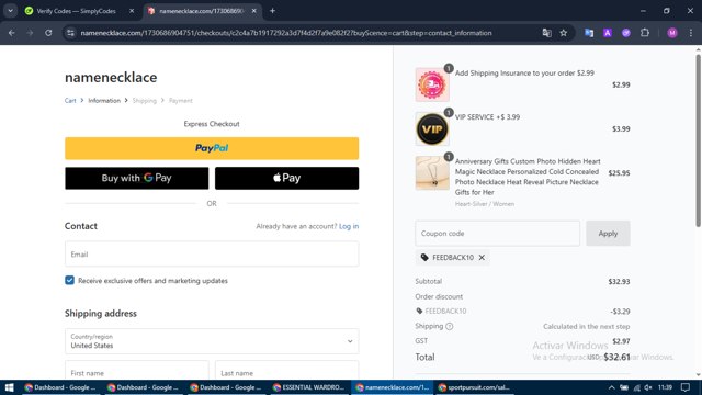 Name Necklace checkout page showing Name Necklace promo code box | Screenshot taken by SimplyCodes community member on Aug 8, 2025