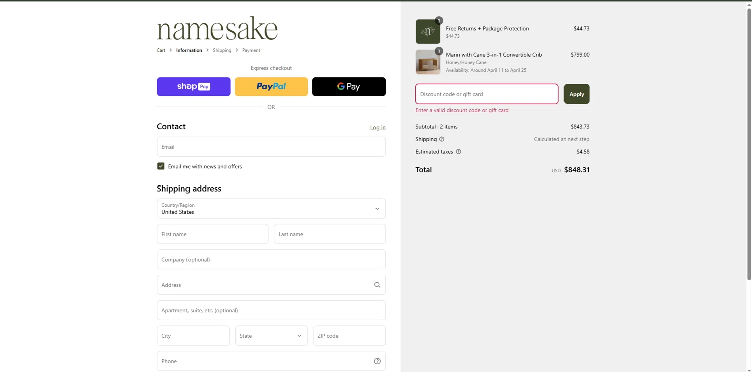 Namesake discount code screenshot showing code GOODNIGHTMAMA applied at Namesake checkout page. Uploaded by SimplyCodes community member melano on Mar 21, 2025
