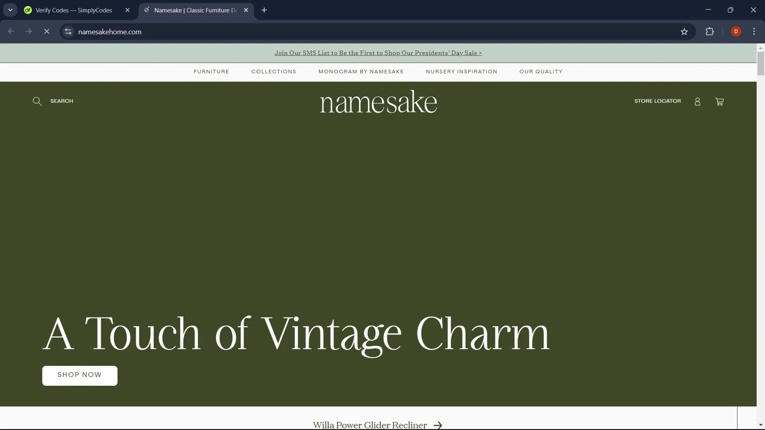 Namesake checkout page showing Namesake discount code box | Screenshot taken by SimplyCodes community member on Feb 13, 2025