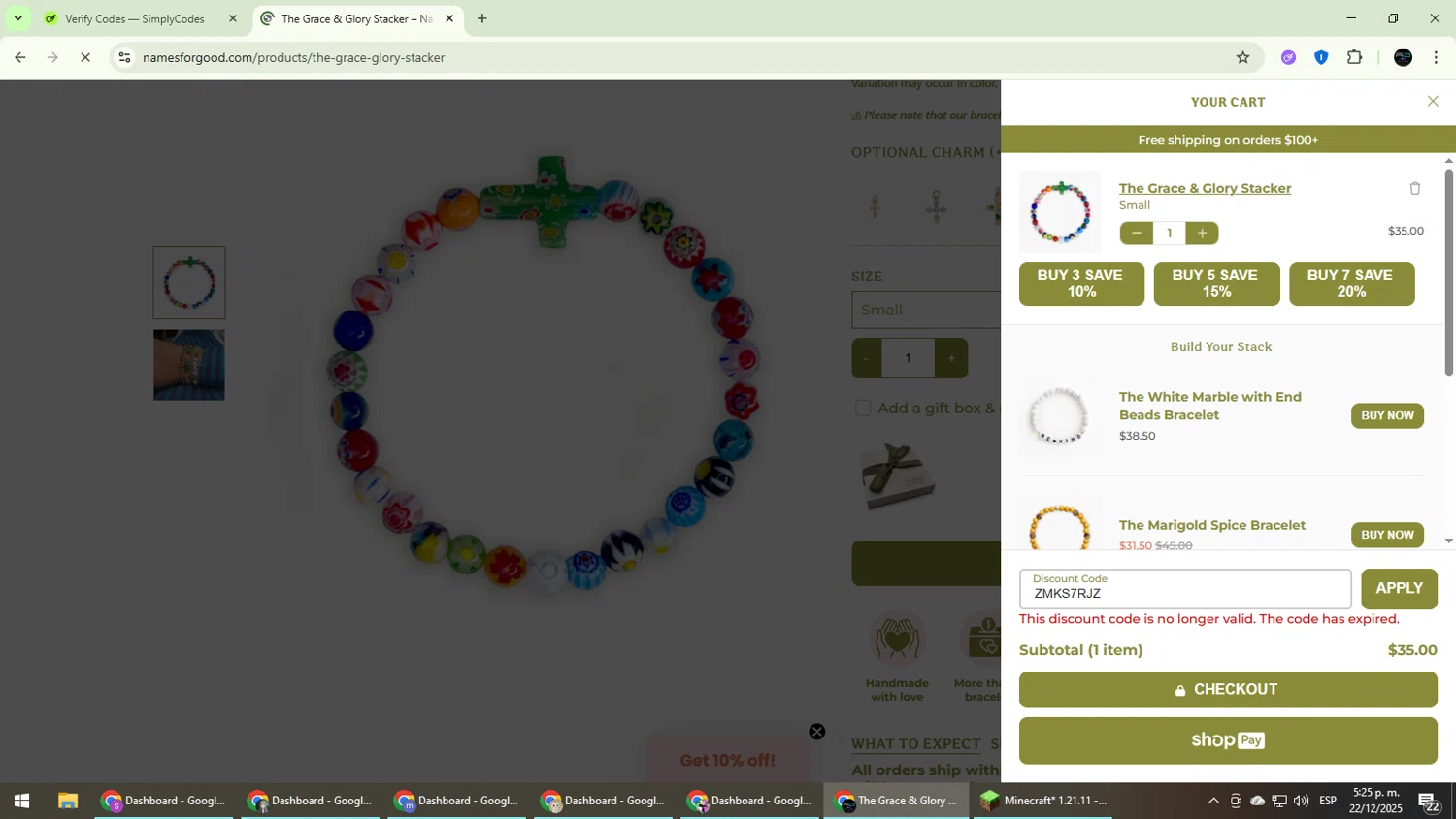 Names for Good discount code screenshot showing code ZMKS7RJZ applied at Names for Good checkout page. Uploaded by SimplyCodes community member CarmenVGR on Dec 22, 2025