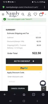 Extra10 coupon verification screenshot