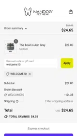 welcome10 coupon verification screenshot