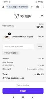 welcome10 coupon verification screenshot