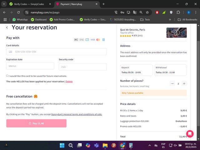 Nannybag checkout page showing Nannybag promo code box | Screenshot taken by SimplyCodes community member on Feb 21, 2025