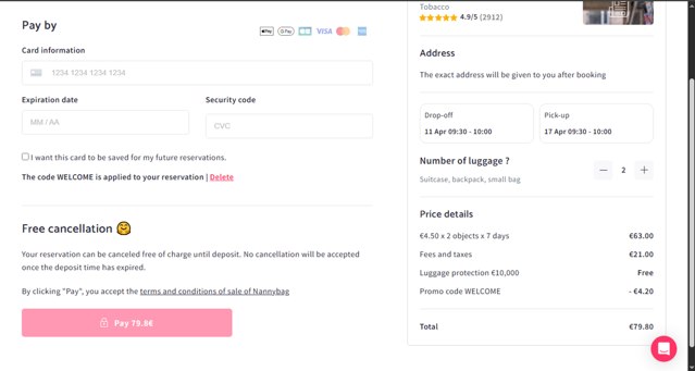 Nannybag checkout page showing Nannybag promo code box | Screenshot taken by SimplyCodes community member on Apr 4, 2025