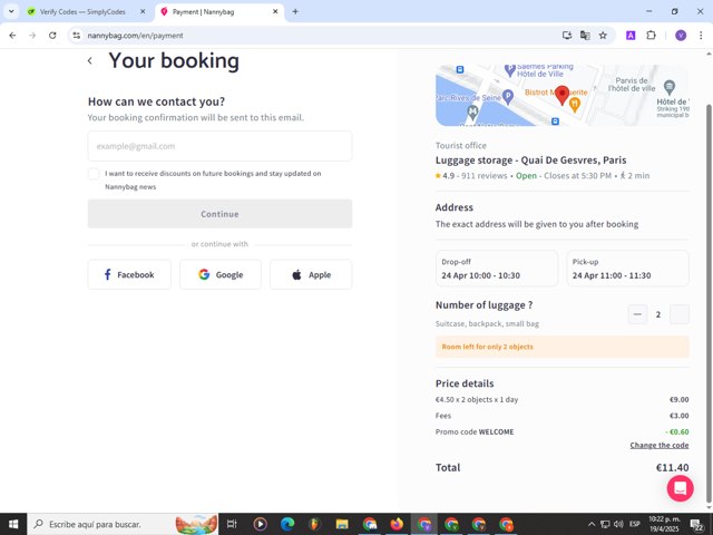 Nannybag checkout page showing Nannybag promo code box | Screenshot taken by SimplyCodes community member on Apr 20, 2025