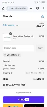 WELCOME5 coupon verification screenshot
