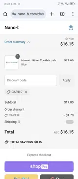 CART10 coupon verification screenshot