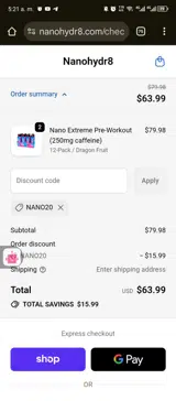 NANO20 coupon verification screenshot