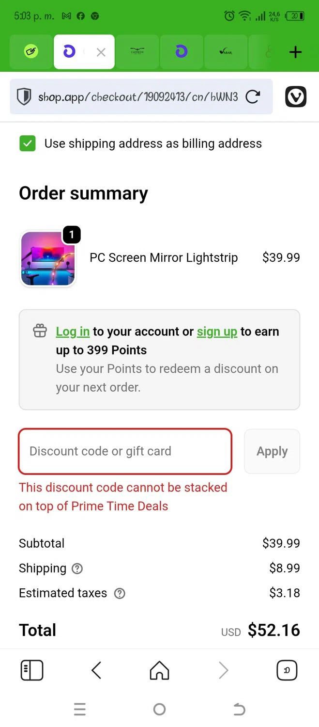 Nanoleaf discount code screenshot showing code LADYK10 applied at Nanoleaf checkout page. Uploaded by SimplyCodes community member PromoScholar5313 on Oct 8, 2025