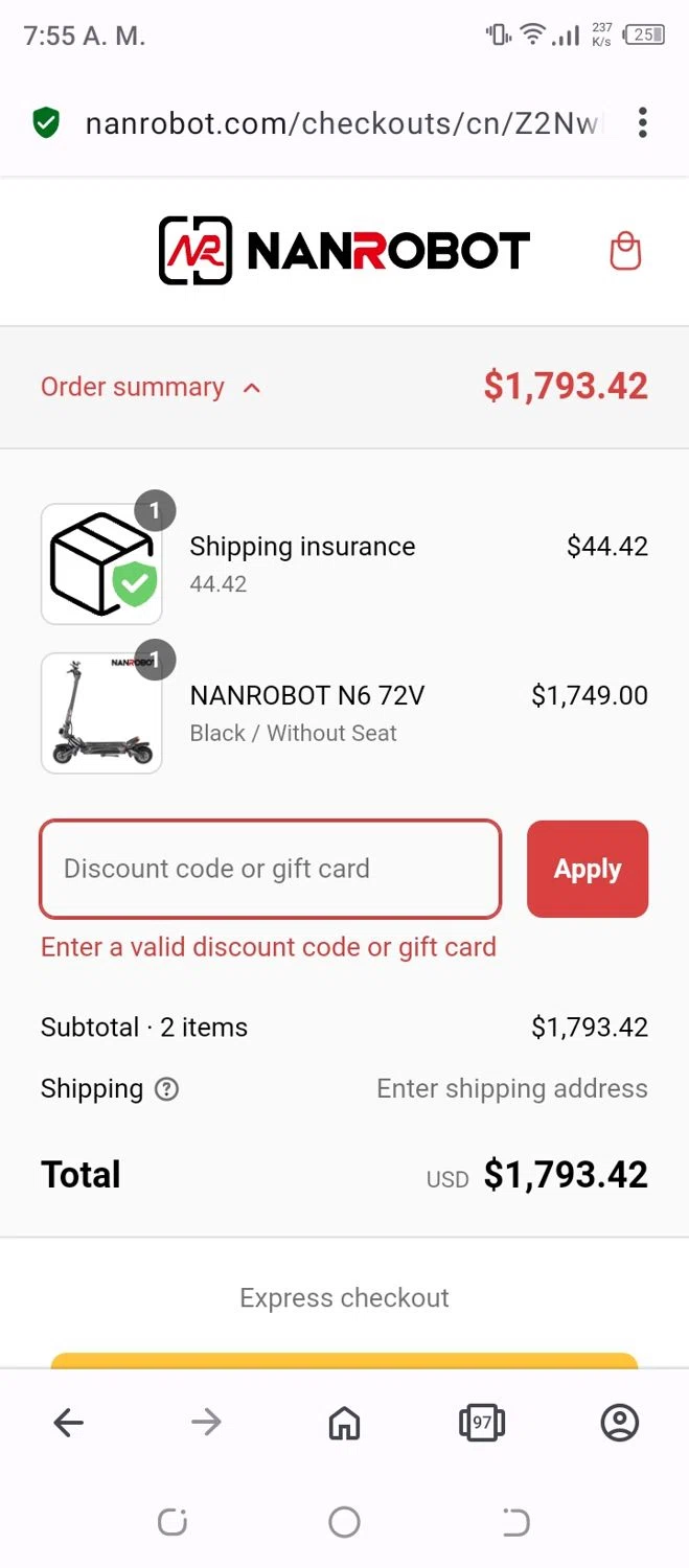 NANROBOT coupon code screenshot showing code VIP50 applied at NANROBOT checkout page. Uploaded by SimplyCodes community member VoucherFalcon3942 on Mar 8, 2025