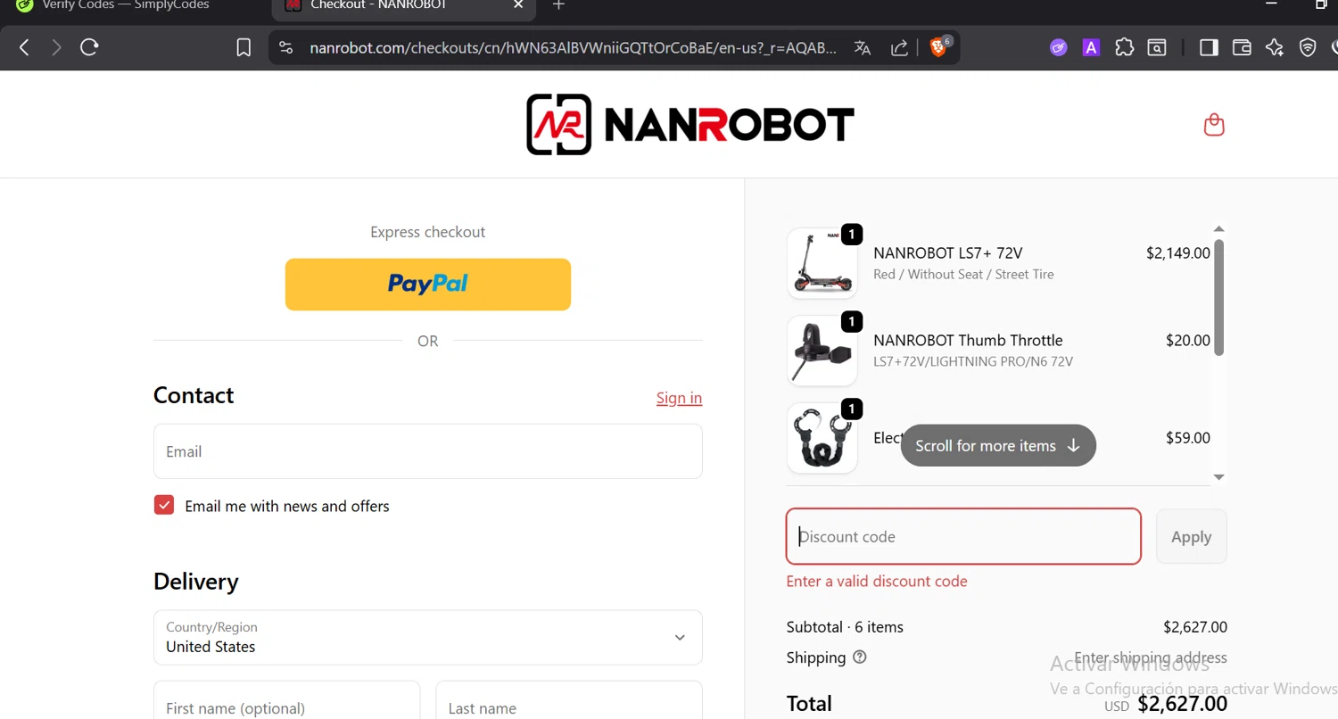 NANROBOT coupon code screenshot showing code bf100 applied at NANROBOT checkout page. Uploaded by SimplyCodes community member DiaCritics on Dec 4, 2025