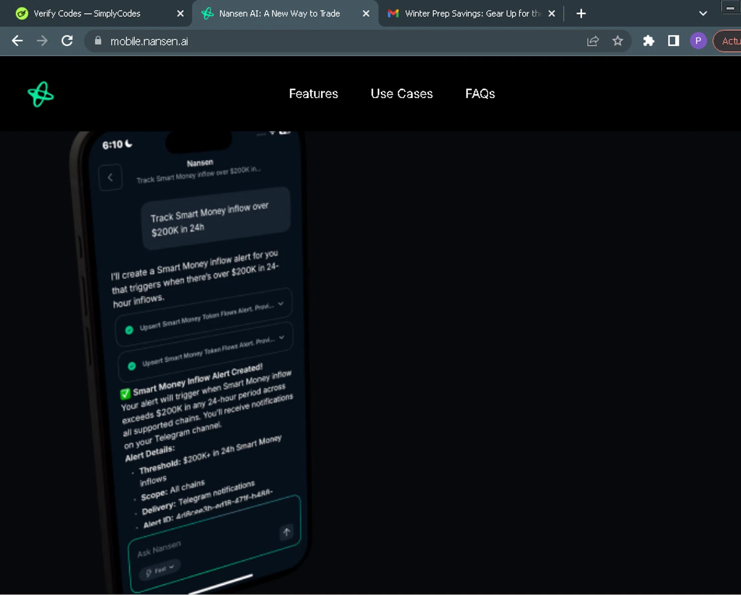 Nansen promo code screenshot showing code beinginvested applied at Nansen checkout page. Uploaded by SimplyCodes community member ParisSmith on Nov 4, 2025