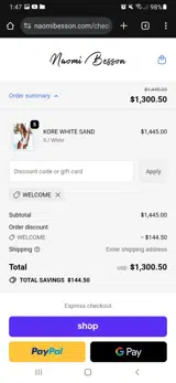 Welcome coupon verification screenshot