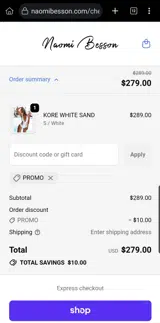 PROMO coupon verification screenshot