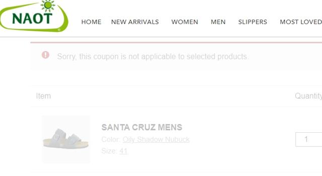 Naot checkout page showing Naot coupon code box | Screenshot taken by SimplyCodes community member on Jun 25, 2023