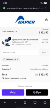 Napier Outdoors coupon verification screenshot