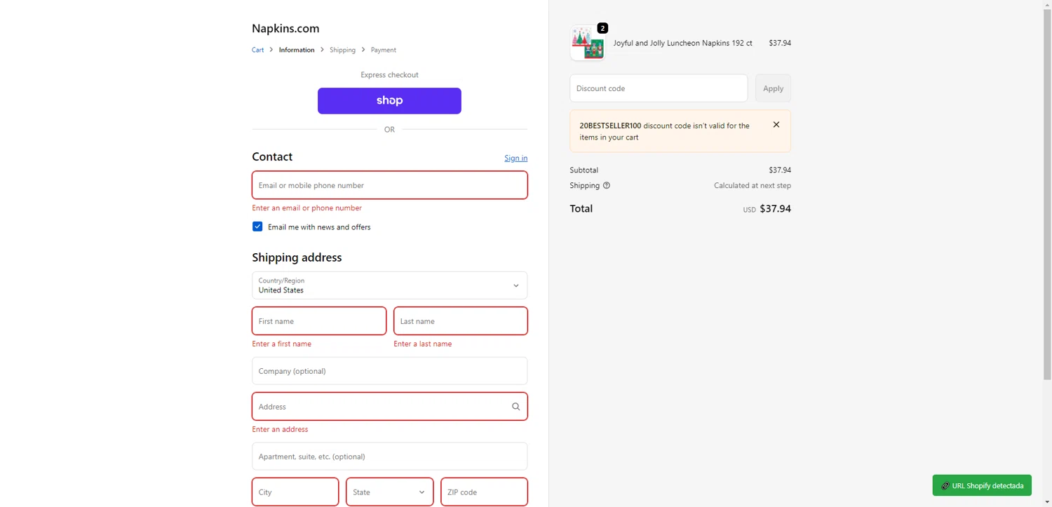 Napkins.com promo code screenshot showing code 20BestSeller100 applied at Napkins.com checkout page. Uploaded by SimplyCodes community member DiscountWarden480 on Dec 24, 2025