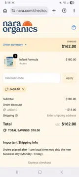 JADA10 coupon verification screenshot