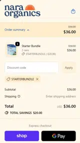 STARTERBUNDLE coupon verification screenshot