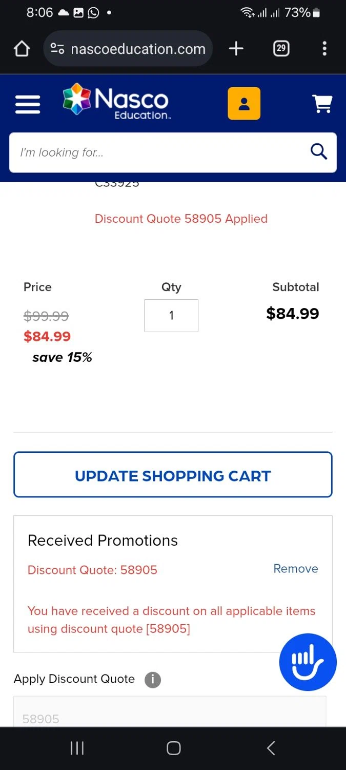 where to use Nasco promo code box