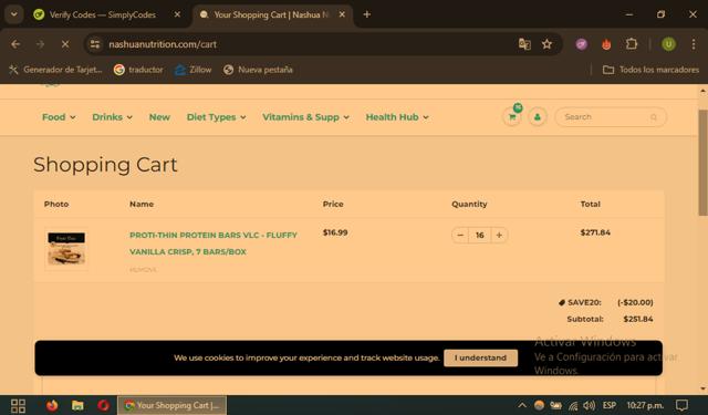 Nashua Nutrition checkout page showing Nashua Nutrition discount code box | Screenshot taken by SimplyCodes community member on Sep 12, 2025