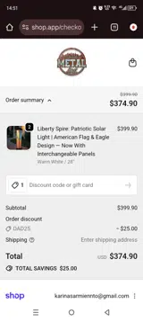 DAD25 coupon verification screenshot