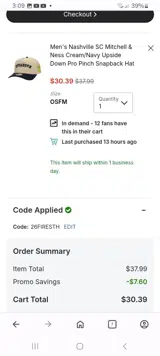 Nashville SC coupon verification screenshot