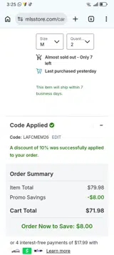 LAFCMEM26 coupon verification screenshot