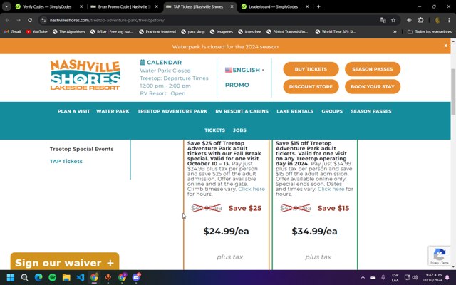 Nashville Shores checkout page showing Nashville Shores coupon code box | Screenshot taken by SimplyCodes community member on Oct 11, 2024