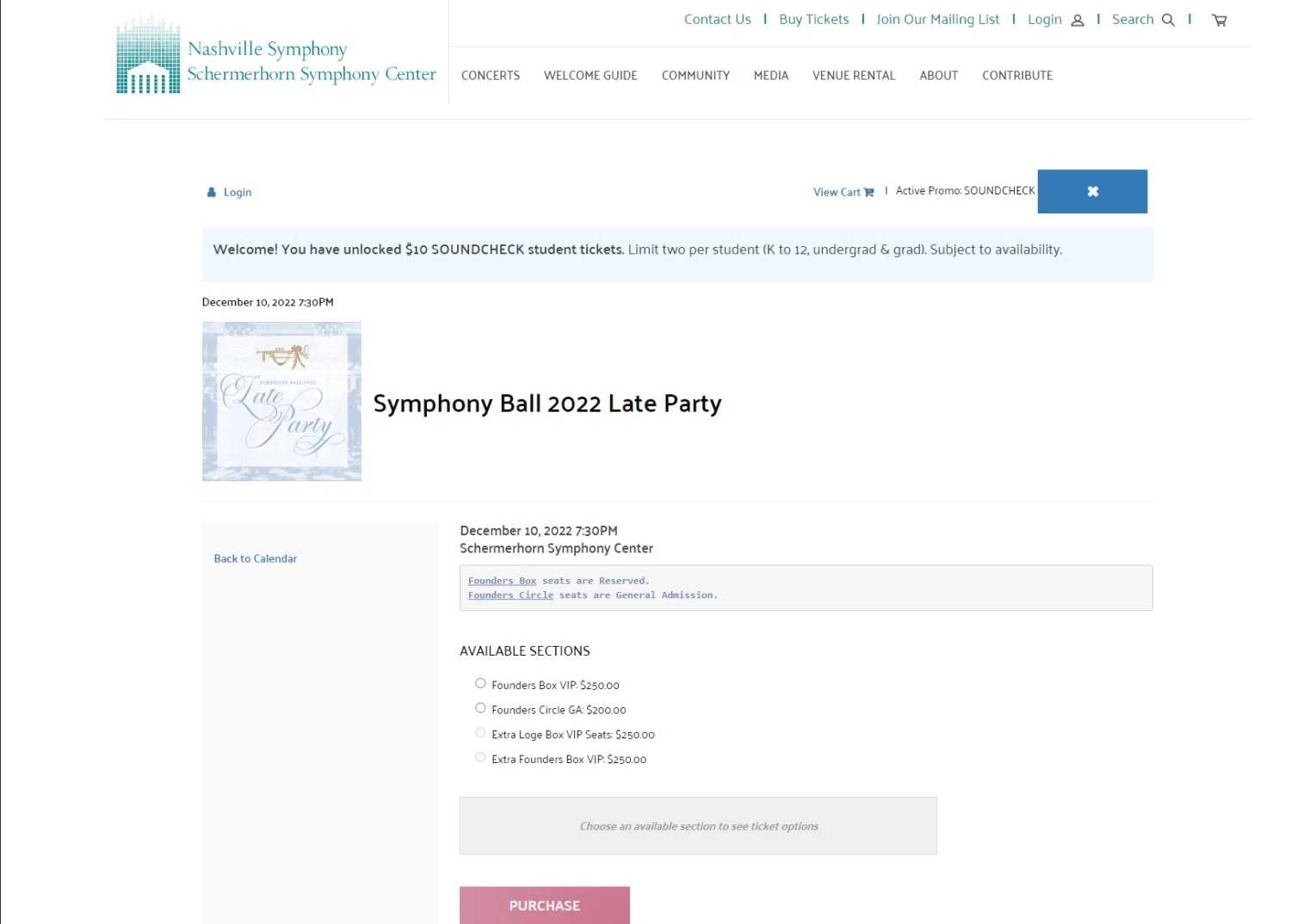 where to use Nashville Symphony promo code box