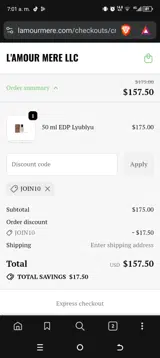 JOIN10 coupon verification screenshot