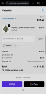 HAPPY22 coupon verification screenshot
