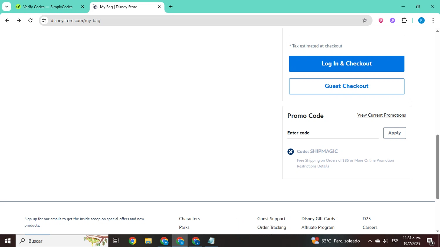 National Geographic Kids promo code screenshot showing code SHIPMAGIC applied at National Geographic Kids checkout page. Uploaded by SimplyCodes community member CodeShopper8605 on Jul 19, 2025