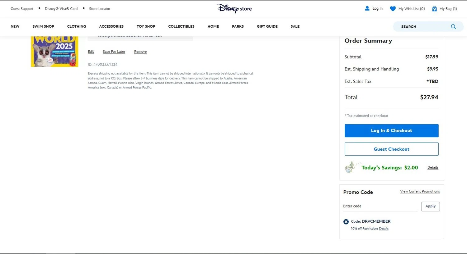 National Geographic Kids promo code screenshot showing code DRVCMEMBER applied at National Geographic Kids checkout page. Uploaded by SimplyCodes community member PennyScholar167 on Jun 26, 2025