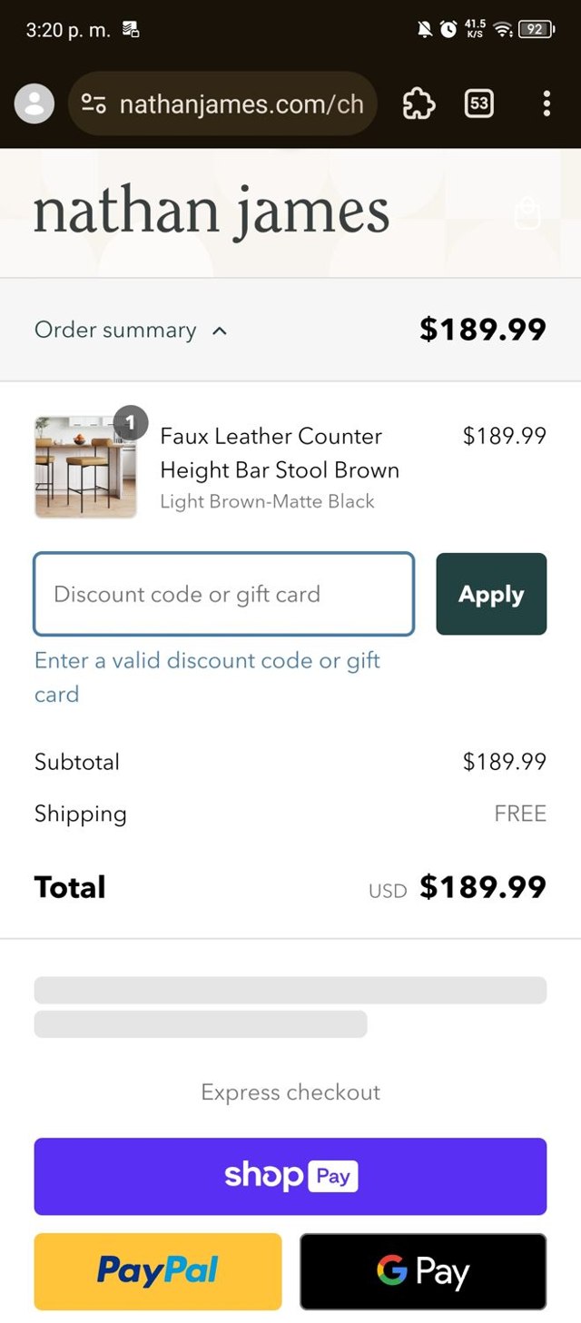 Nathan James checkout page showing Nathan James discount code box | Screenshot taken by SimplyCodes community member on Jan 6, 2025