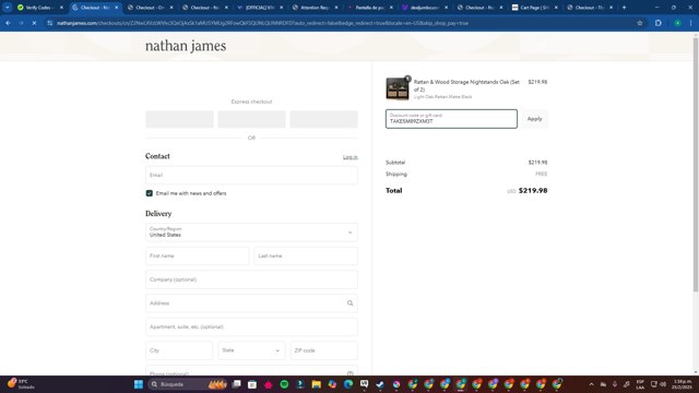 Nathan James checkout page showing Nathan James discount code box | Screenshot taken by SimplyCodes community member on Feb 25, 2025